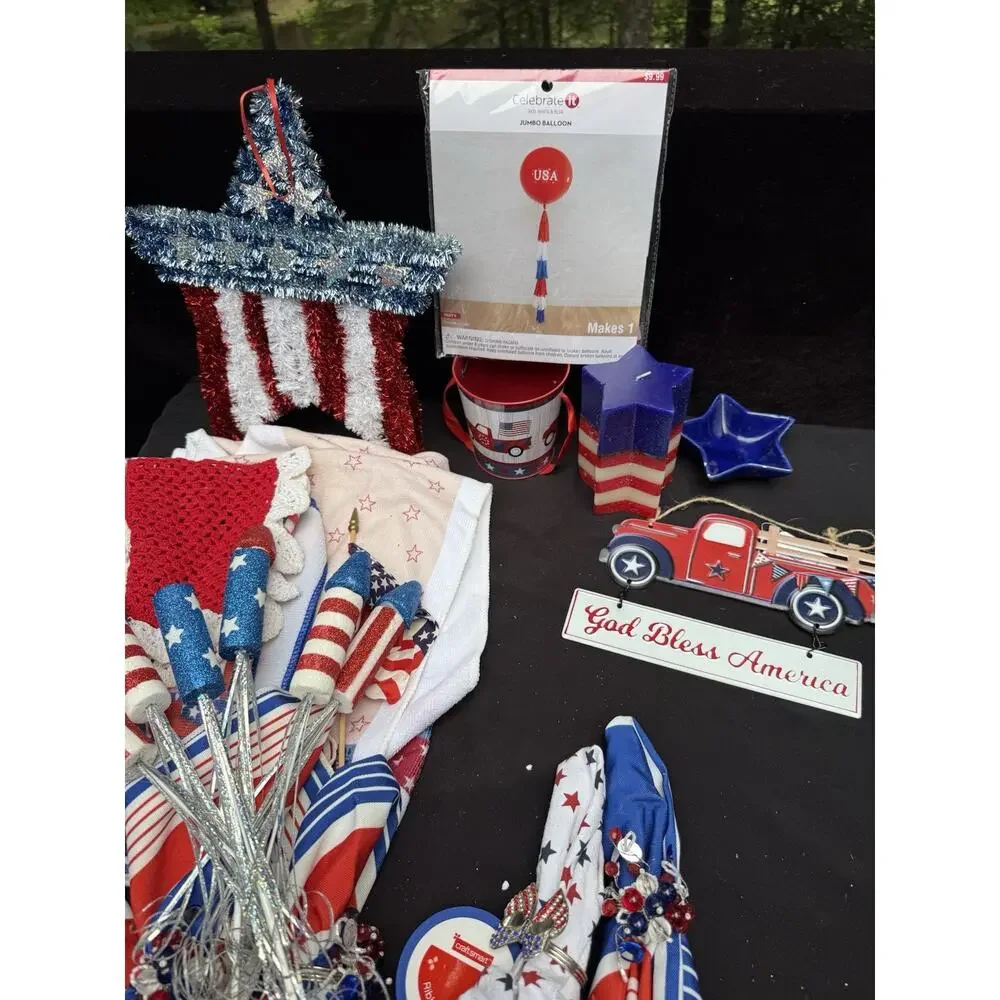 Huge Pier 1 American Flag Patriotic July 4th Serving Table Decor Huge Lot